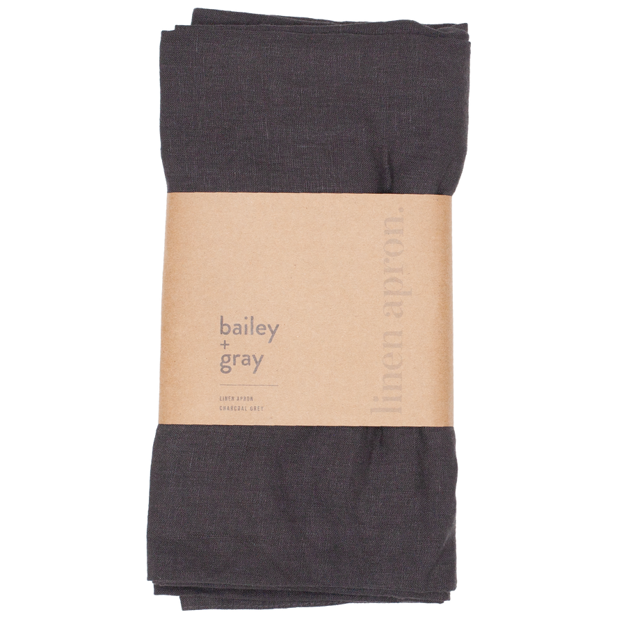 Bailey + Gray 100% Stonewashed Linen Apron Charcoal Grey