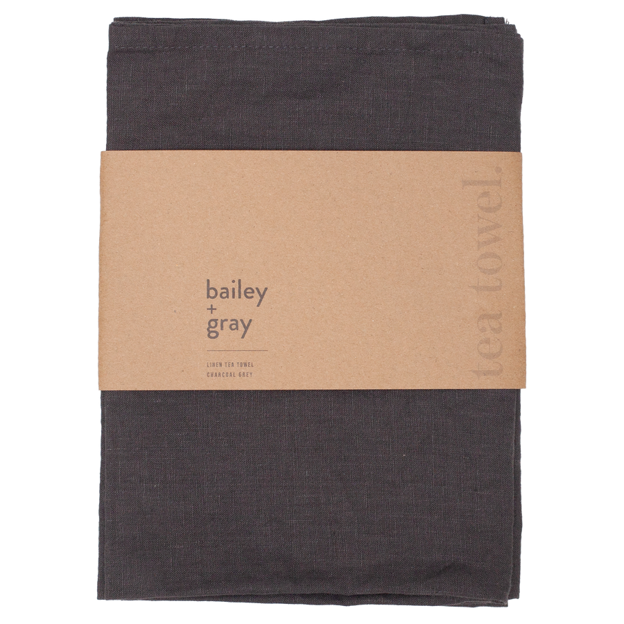 Bailey + Gray 100% Stonewashed Linen Tea Towel Charcoal Grey